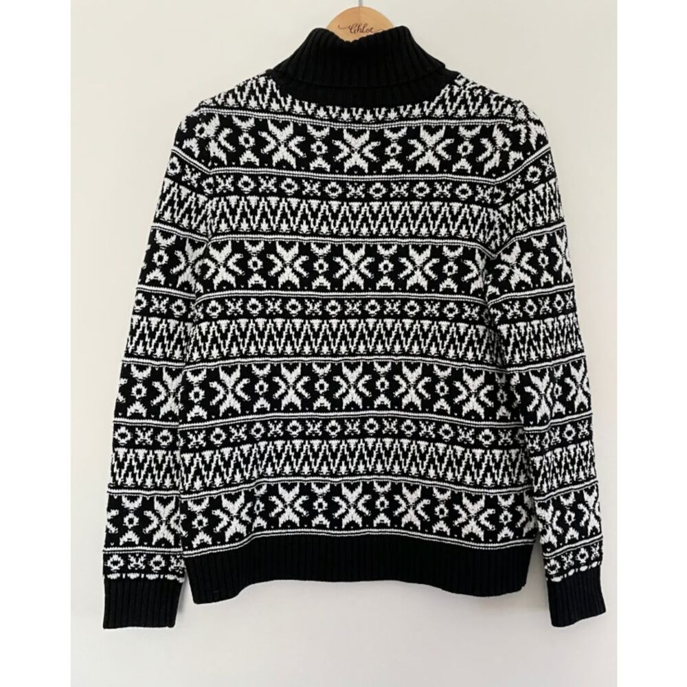 Lands'End Fair Isle Nordic Turtleneck Knit Sweater Size Medium Petite L5